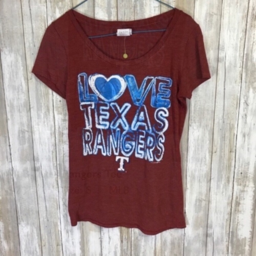 Texas Rangers Love Graphic Tee Womens Small Red Blue Baseball Shirt - Picture 4 of 5